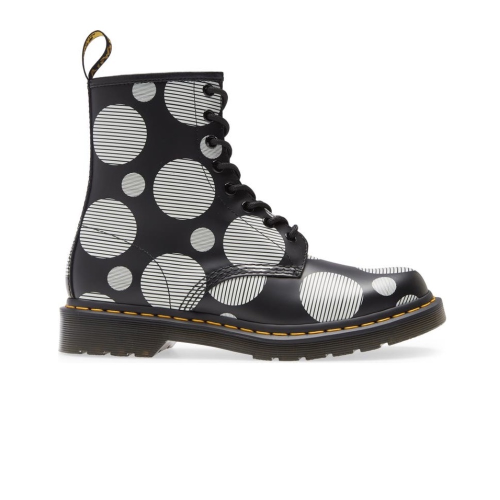 Dr. Martens 1460 White Polka Dot Leather Lace Up Combat Boots Black Sze US 5 NIB